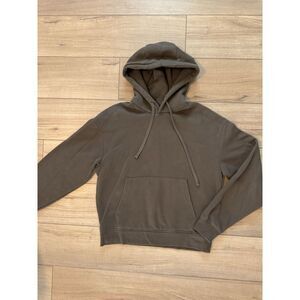 ZARA  POLY COTTON SAGE GREEN LONG SLEEVE CROPPED HOODIE SWEATER Women's s Small